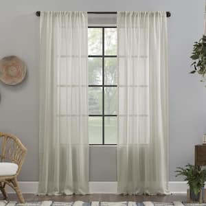 Cyon Crushed Texture Linen Blend 52 in. W x 63 in. L Sheer Rod Pocket Curtain Panel in Ecru
