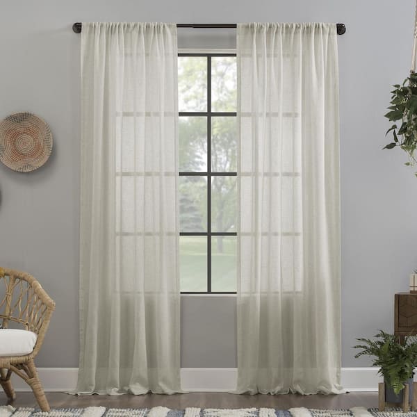 CLEAN WINDOW Cyon Crushed Texture Linen Blend 52 in. W x 96 in. L Sheer Rod Pocket Curtain Panel in Ecru
