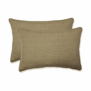 Solid Tan Rectangular Outdoor Lumbar Throw Pillow 2-Pack