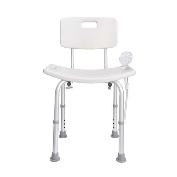 White Aluminum Shower Chair with Back, Adjustable Height Shower Stool, Non-slip Bathroom Bench Bath Chair