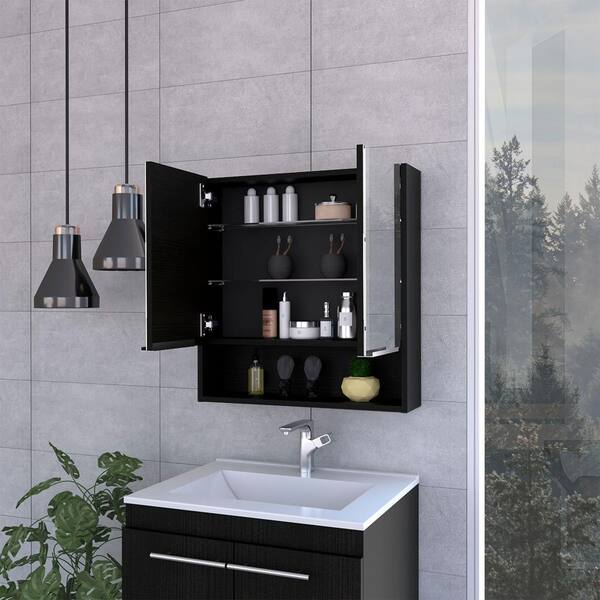 Aoibox 23.6 in. W x 24.6 in. H Rectangular Wood Medicine Cabinet with Mirror, 3 Internal Shelves in Black Wengue