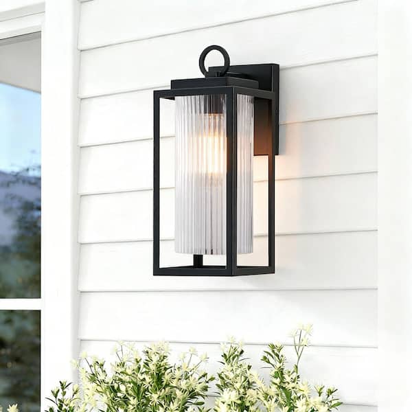 14 in. Black Outdoor Hardwired Wall Lantern Sconce