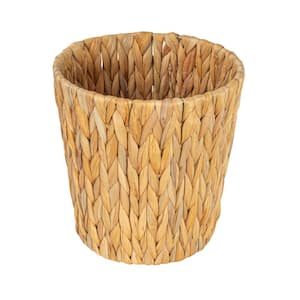 Handwoven Round Water Hyacinth Waste Basket with Plastic Liner in Natural