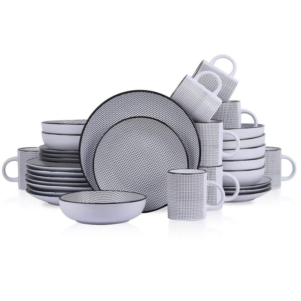 Tableware Hd Reviews for STONE LAIN Daisy 32-Piece White and Black Stoneware ...
