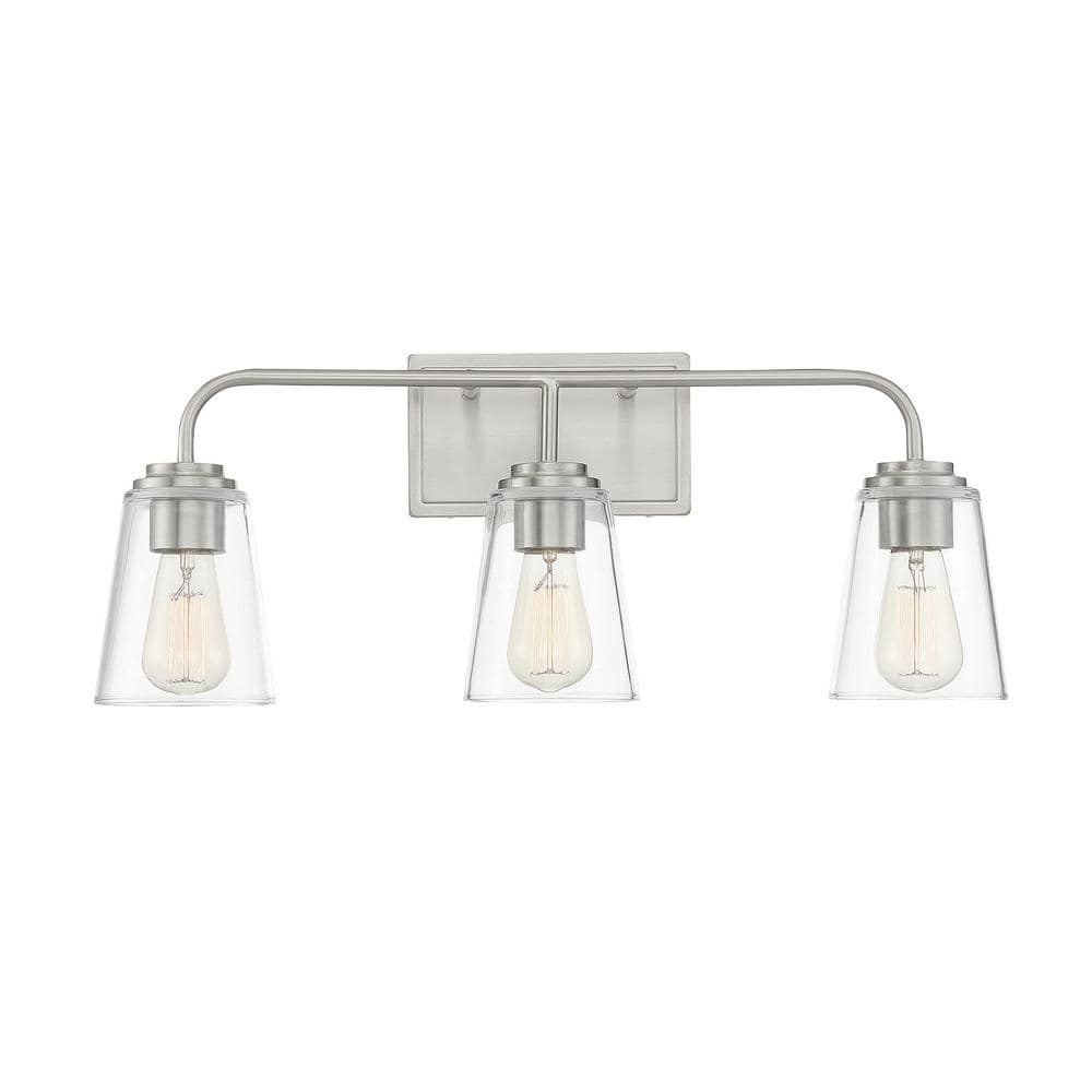 24 in. W x 9.75 in. H 3-Light Brushed Nickel Bathroom Vanity Light with Clear Glass Shades price history on PriceWatchPro