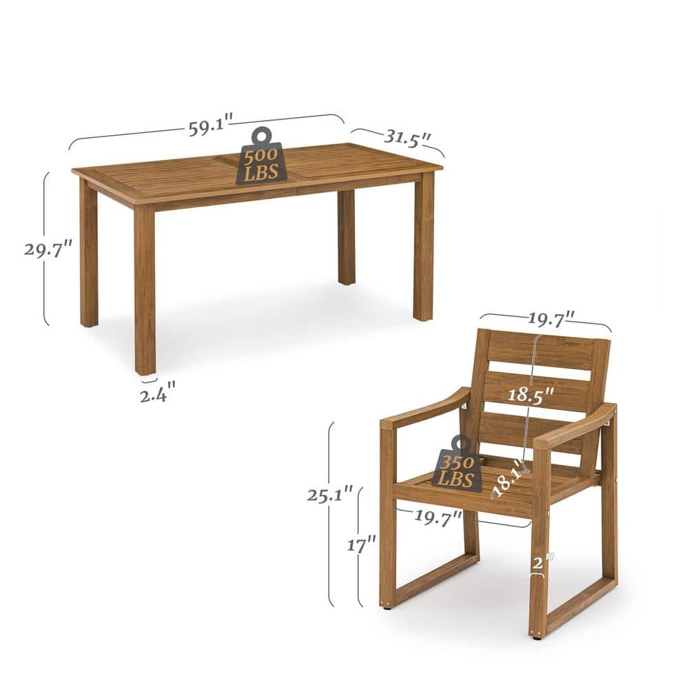 7-Piece Brown Recycled Plastic Outdoor Dining Set with Armchairs
