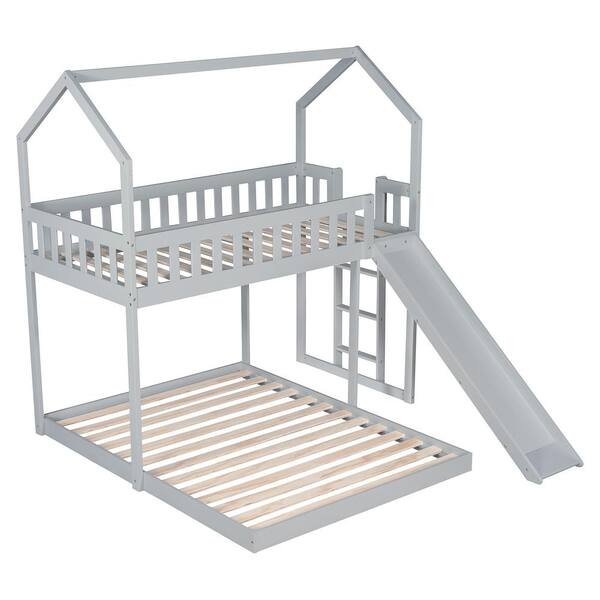 Qualler Gray Twin over Full House Bunk Bed with Slide BEW000929E