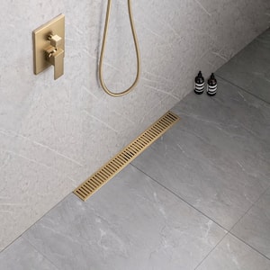 24 in. Stainless Steel Linear Shower Drain with Square Pattern Drain Cover in Brushed Gold