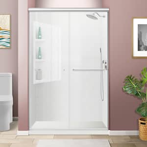 48 in. W x 72 in. H Sliding Semi Frameless Double Shower Door in Brushed Nickle with 1/4 in. Clear Tempered Glass