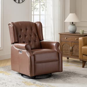 Felix Brown 30 in. W Genuine Leather Swivel Rocker Power Recliner with USB Ports