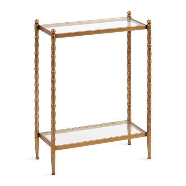 Prisha 18 in. Gold Rectangle Glass End Table