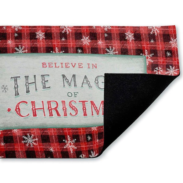 Magic of Christmas Red Plaid Red 18 in. x 30 in. Polyester Non-Slip Outdoor Door Mat