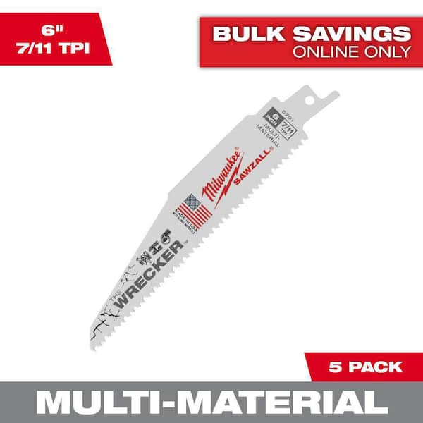 Milwaukee 6 in. 7/11 TPI WRECKER Demolition Multi-Material Cutting SAWZALL Reciprocating Saw Blades (5-Pack)