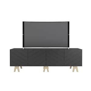 Runway 72 in. Charcoal Grey TV Stand Fits TVs up to 80 in. with 4 Chevron Accent Doors