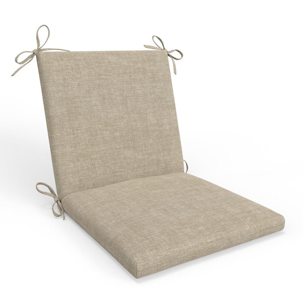 Pillow Perfect Solid Twill 18 in W x 3 in H Outdoor Solid Back Dining Chair Cushion Set w/ Ties 1-Count in Splash Wheat