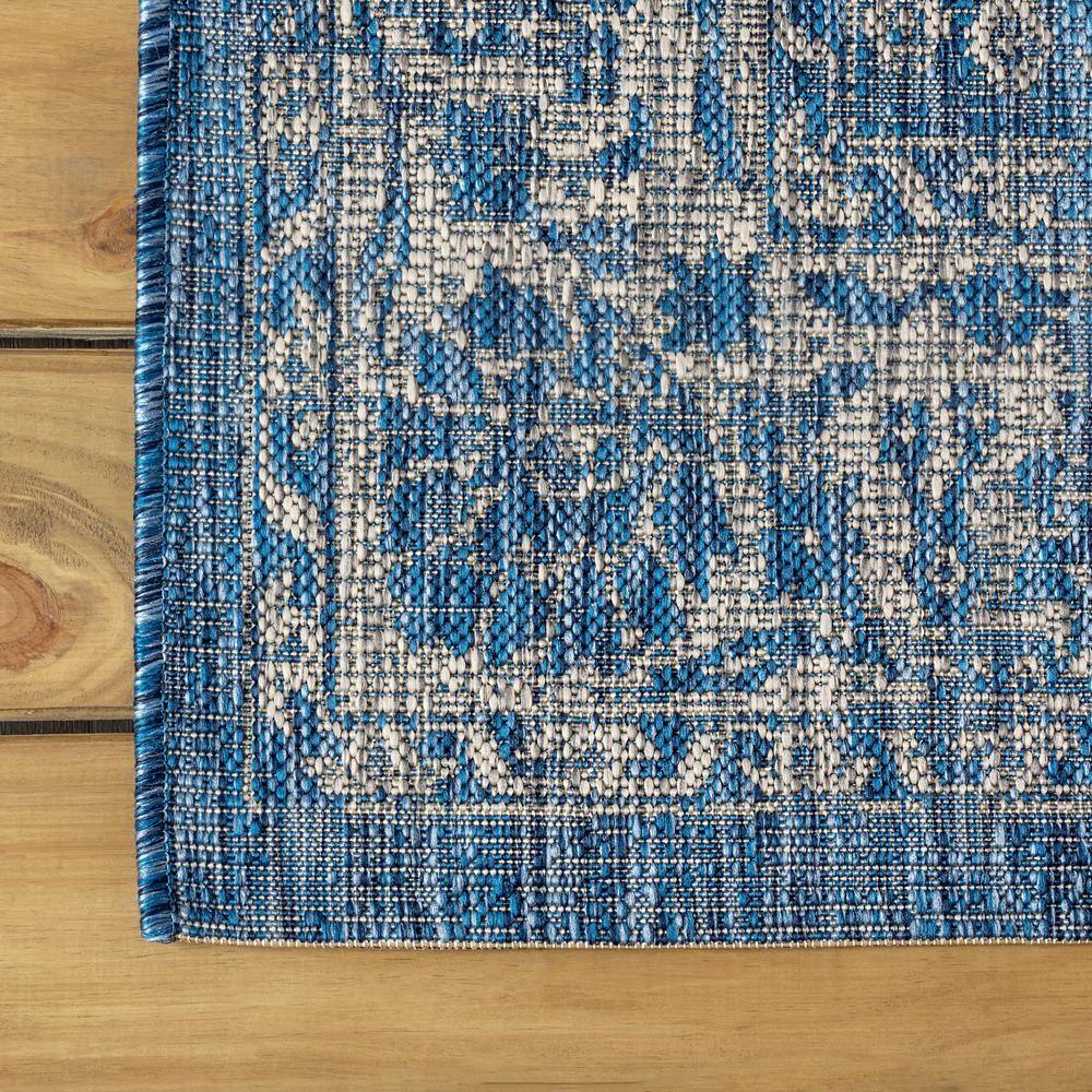 Navy and Gray Floral Synthetic 4' x 6' Reversible Area Rug