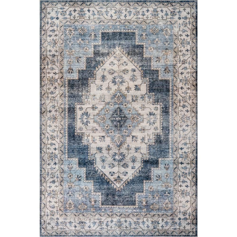 Maria Oasis Medallion Spill Proof Washable Navy 9 ft. x 12 ft. Indoor Area Rug price history on PriceWatchPro