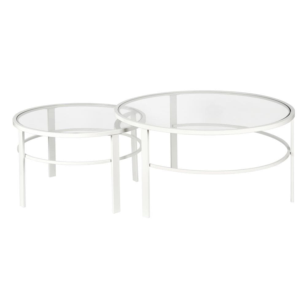 Luna Modern White Glass Round Nesting Coffee Table Set