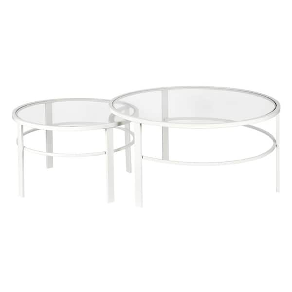 Meyer&Cross Gaia 2-Piece 36 in. White Medium Round Glass Coffee Table Set with Nesting Tables