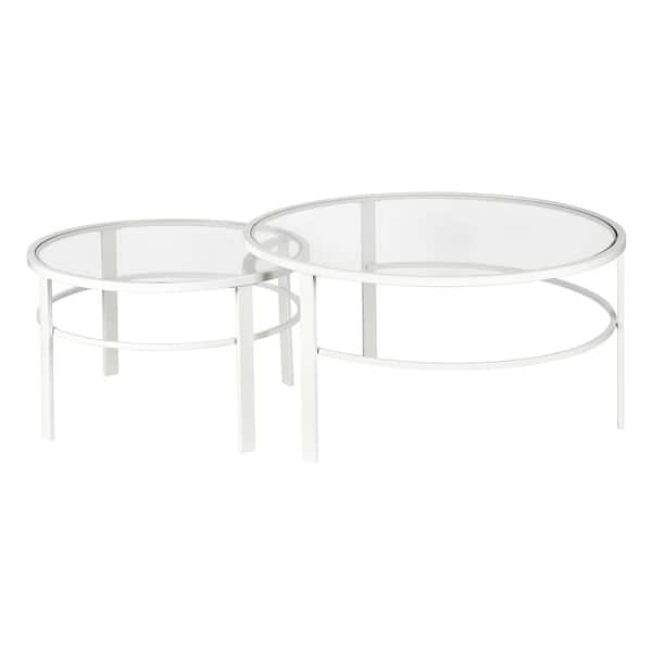Meyer Cross Gaia 2 Piece 36 In White Medium Round Glass Coffee Table Set With Nesting Tables Ct0202 The Home Depot Meyer Cross Gaia 2 Piece 36 In White, Round Glass Nesting Coffee Tables