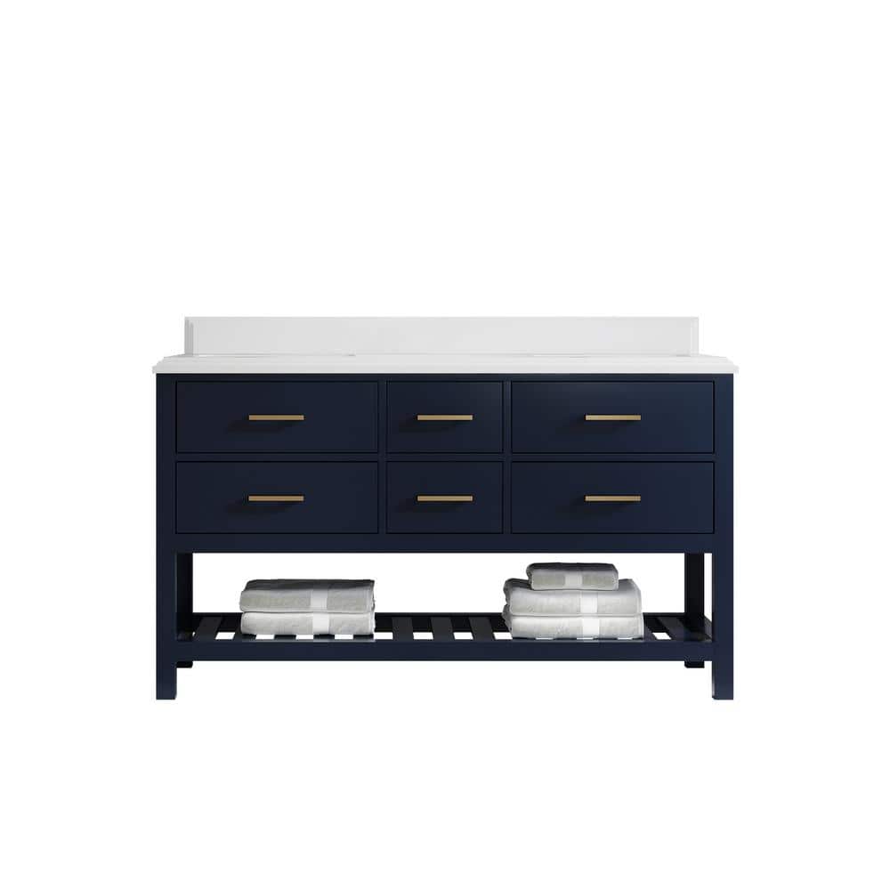Parker 60 in. W x 22 in. D x 36 in. H Double Sink Bath Vanity in Navy Blue with Cove Edge White Quartz Top price history on PriceWatchPro