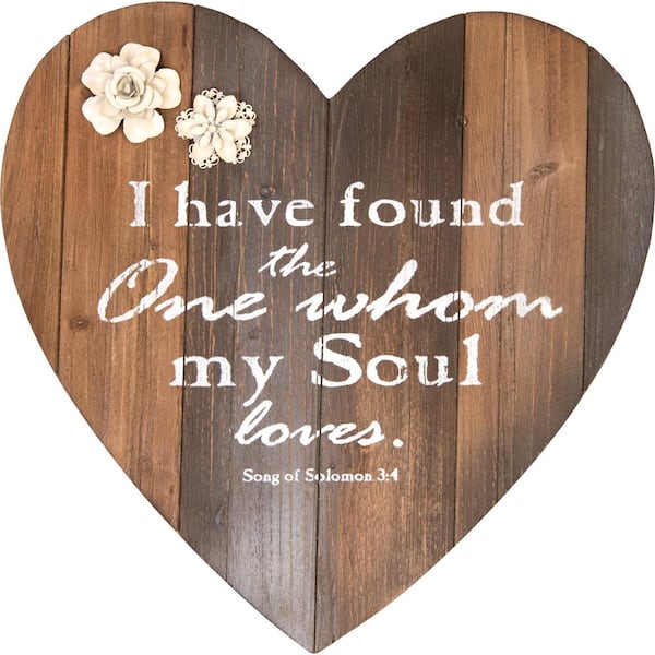 CARPENTREE INC Enchanted Wedding "I Have Found the One Whom My Soul Loves Song of Solomon 3:4 in. Wood Pallet Heart