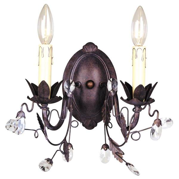 Hampton Bay 2-Light Tuscan Copper Wall Sconce with Crystal Accents