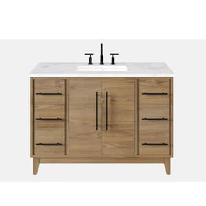 Graham 48 in. W x 22 in. D x 34 in. H Single Sink Freestanding Bath Vanity in Oak with White Arabescato Eng. Stone Top