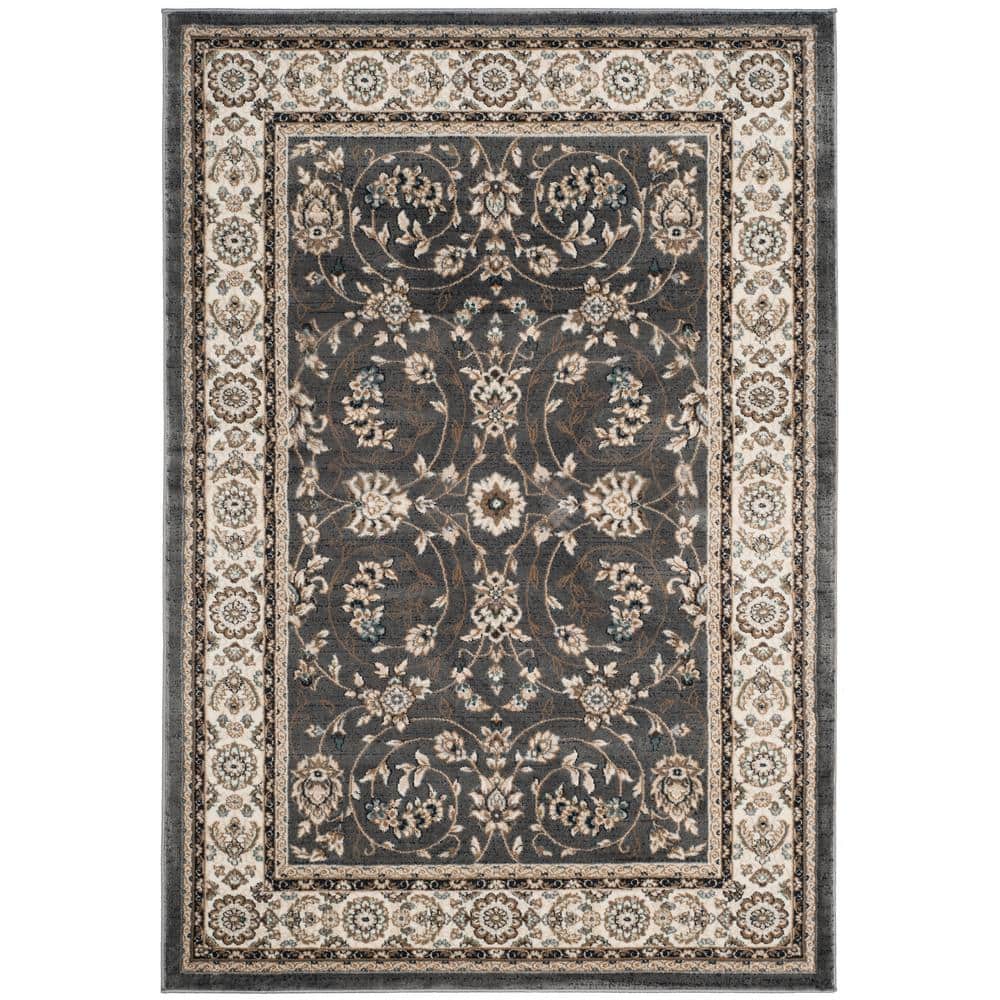 Grey and Cream Floral Synthetic Rectangular Area Rug