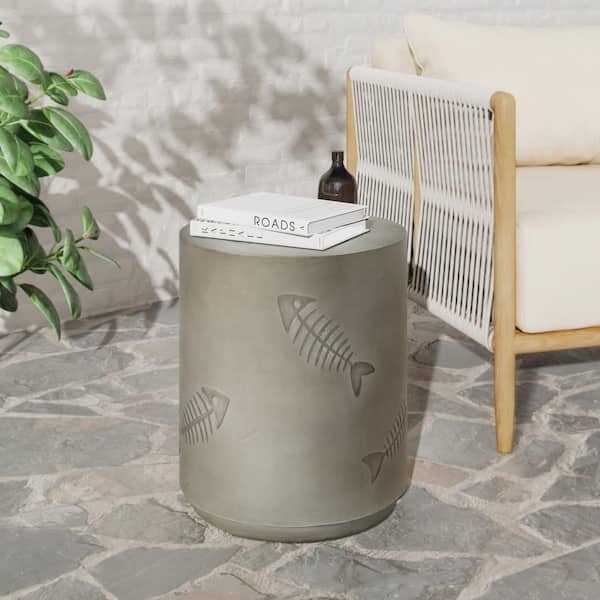 Noble House Ligs Accent Side Table with Fossil Pattern, Grey