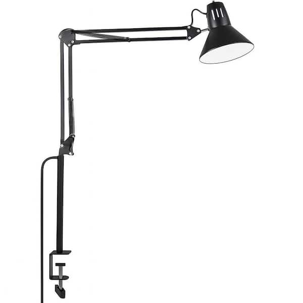 34.5 in. Black Clip-On Desk Lamp, Adjustable Swing Arm Task Light with Eye-Caring Bulb for Home Office Study
