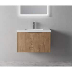 30 in. W x 18 in. D x 20 in. H Floating Bathroom Vanity Set in Imitative Oak with Resin Vanity Top and White Basin