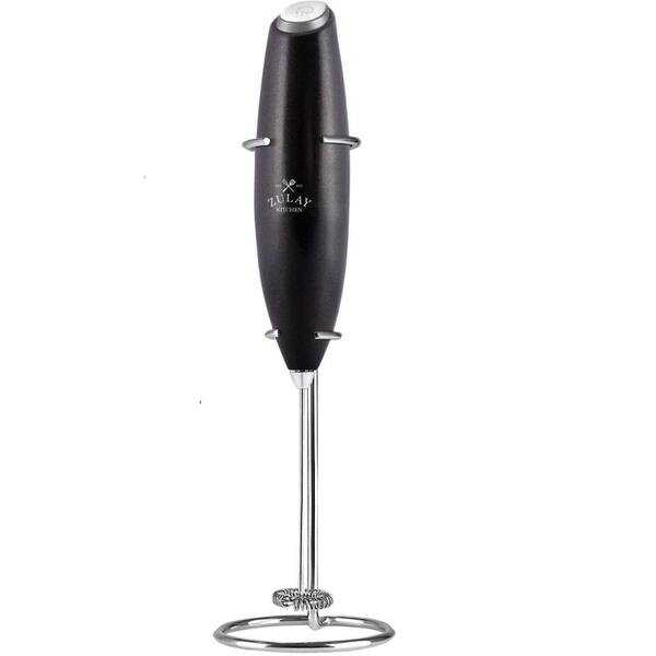 Zulay Kitchen Powerful Milk Frother Handheld Foam Maker for Lattes Metallic Black ZFTHRWSTD