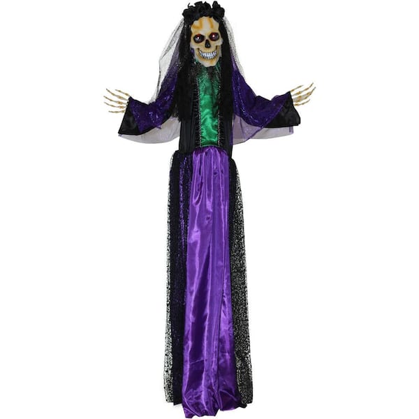 Haunted Hill Farm 64 in. Battery Operated Animatronic Voodoo Lady with Red Eyes Halloween Prop
