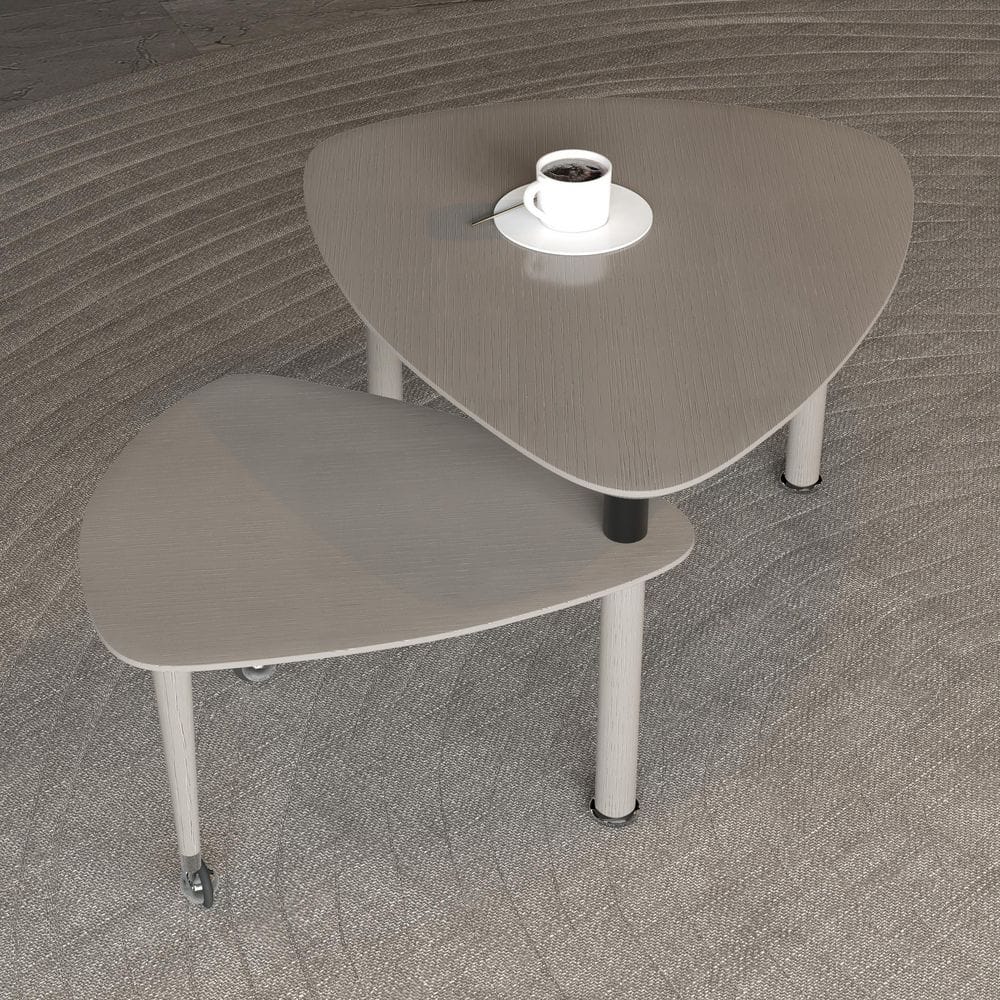 Meza 37.4 in. Dark Brown Triangle Stone Top Rotatable Coffee Table with 360° Roratable Small Table