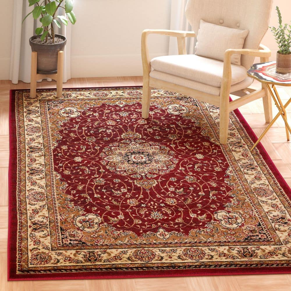 SAFAVIEH Lyndhurst Red/Ivory 9 ft. x 12 ft. Floral Border Antique