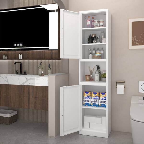 White Metal Pantry Organizer, Storage Cabinet with Reversible