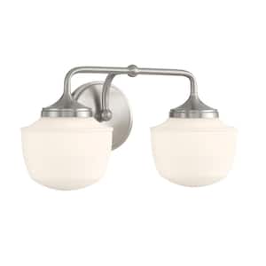Cornwell 16 in. 2-Light Brushed Nickel Vanity Light with Etched Opal Glass Shades