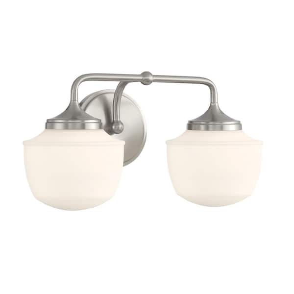 Minka Lavery Cornwell 16 in. 2-Light Brushed Nickel Vanity Light with Etched Opal Glass Shades