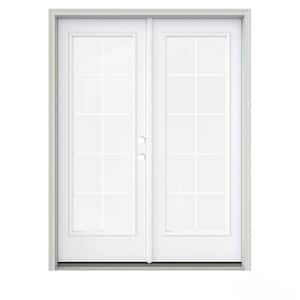 60 in. x 80 in. White Painted Steel Left-Hand Inswing 10 Lite Glass Active/Stationary Patio Door