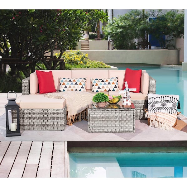 BTMWAY Dark Gray 5-Piece PE Wicker Outdoor Sectional Sofa Set with Red  Cushions Garden Outdoor Patio Furniture Sets CXXDGY-GIS00022W685-Sset01 -  The Home Depot