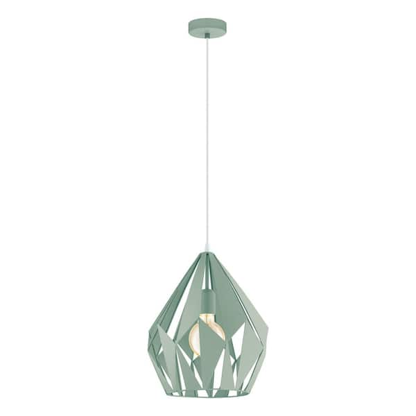 Carlton 12 in. W x 14.09 in. H 1-Light Pastel Green Geometric Pendant Light with Metal Shade