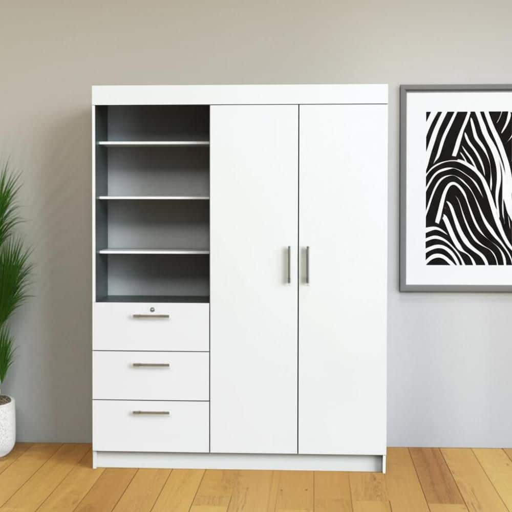 White 3-drawer 59 in. Dresser with Mirror