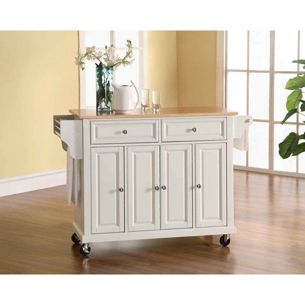 White Granite Top Kitchen Cart with Spice Rack and Storage