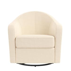 Gentle Curved Swivel Accent Chair, Ivory Boucle