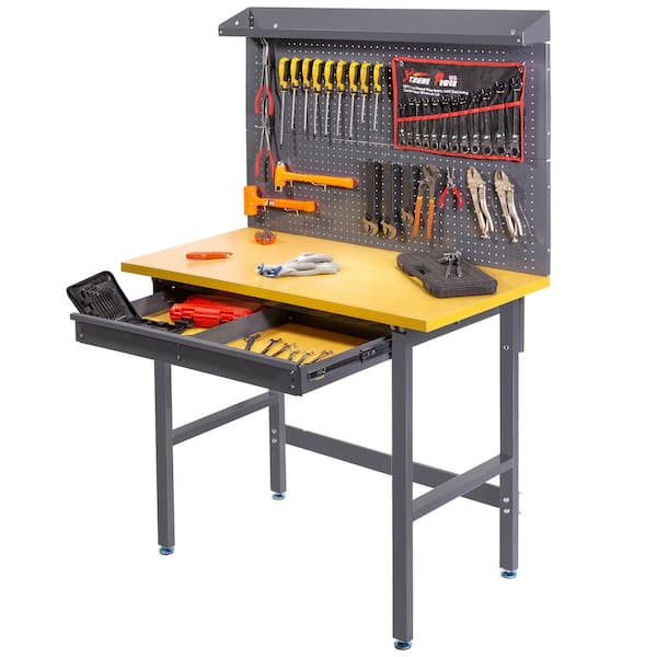 Garage Workbench with Light Wood Steel Work Bench Tools Table Home Workshop