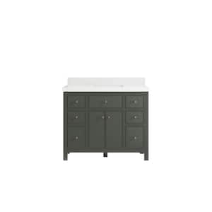 Sonoma 42 in. W x 22 in. D x 36 in. H Bath Vanity in Pewter Green with 2" White Quartz Top