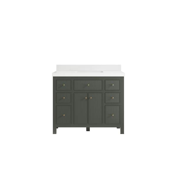 Willow Collections Sonoma 42 in. W x 22 in. D x 36 in. H Bath Vanity in Pewter Green with 2 in. White Quartz Top