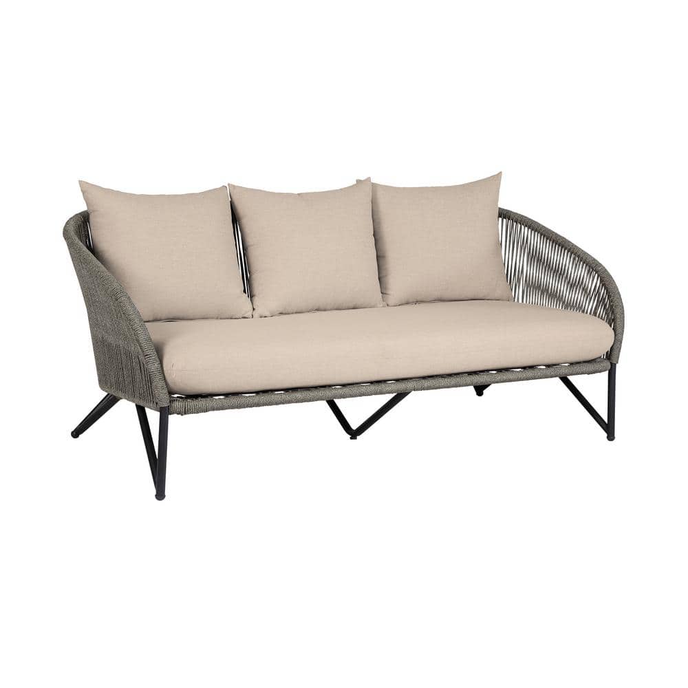 Benicia Taupe Cushions Gray Rope Metal Outdoor Sofa