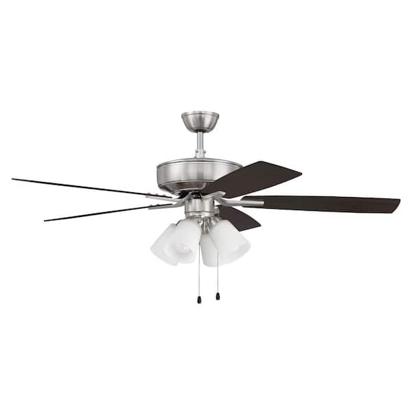 CRAFTMADE Pro Plus-114 52 in. Indoor Dual Mount Brushed Polished Nickel Ceiling Fan with 4-Light White Glass LED Light Kit